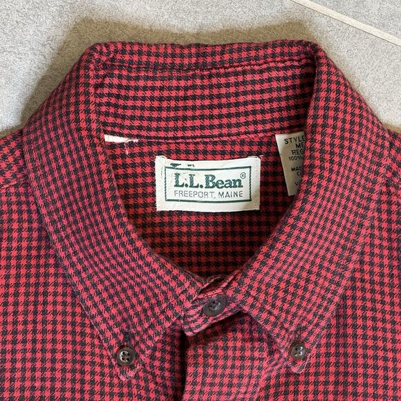 Vtg L.L. Bean Made in USA Freeport Flannel Shirt Medium Red Black Check Plaid - Picture 2 of 10